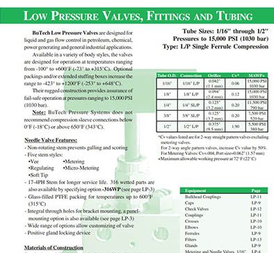 BuTech Low Pressure Valves